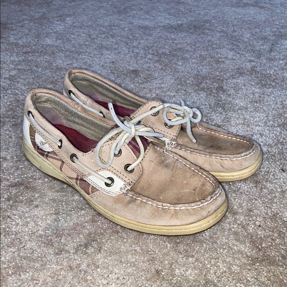 Sperry Tan and Red Boat Shoes